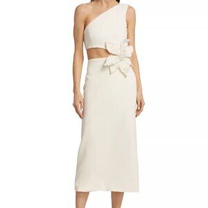 PatBo One-Shoulder Knit Appliqué Midi-Dress